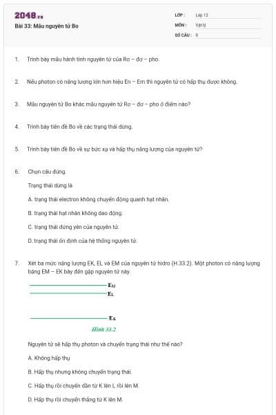 Bài 33: Mẫu nguyên tử Bo