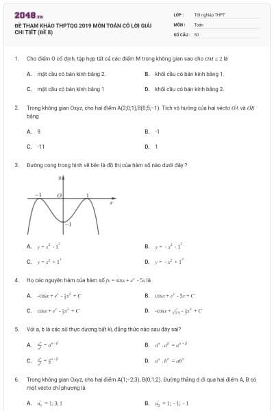 ĐỀ THAM KHẢO THPTQG 2019 MÔN TOÁN CÓ LỜI GIẢI CHI TIẾT (ĐỀ 8)