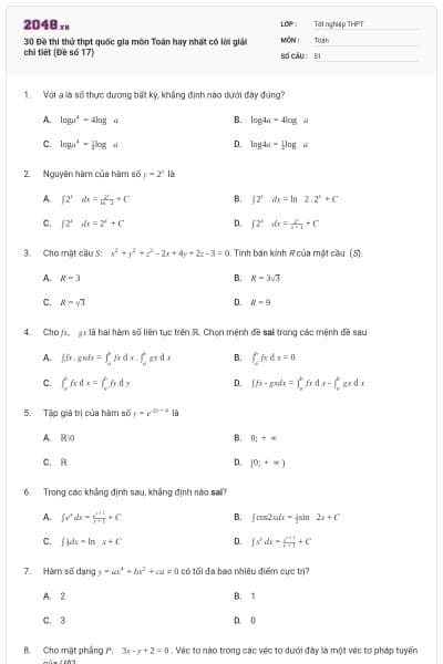 30 Đề thi thử thpt quốc gia môn Toán hay nhất có lời giải chi tiết (Đề số 17)