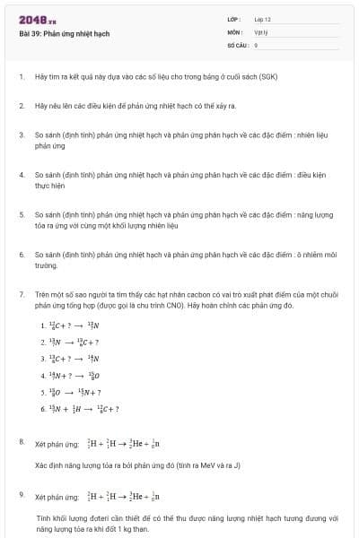 Bài 39: Phản ứng nhiệt hạch