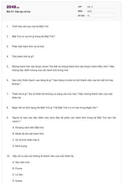 Bài 41: Cấu tạo vũ trụ