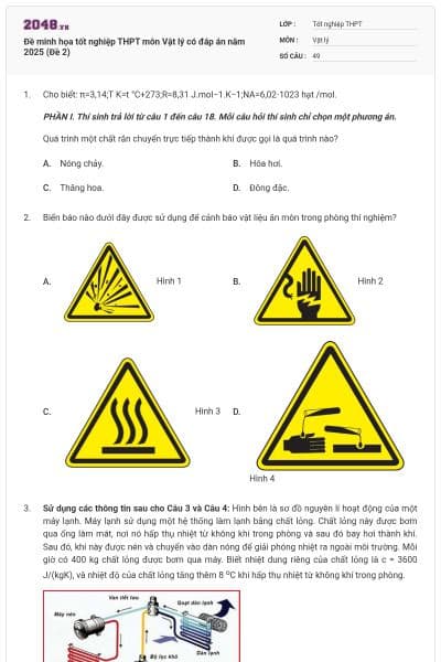 Đề minh họa tốt nghiệp THPT môn Vật lý có đáp án năm 2025 (Đề 2)