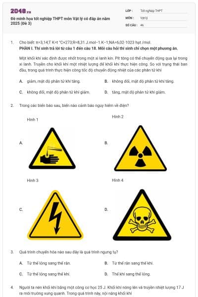 Đề minh họa tốt nghiệp THPT môn Vật lý có đáp án năm 2025 (Đề 3)