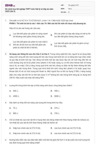 Đề minh họa tốt nghiệp THPT môn Vật lý có đáp án năm 2025 (Đề 5)