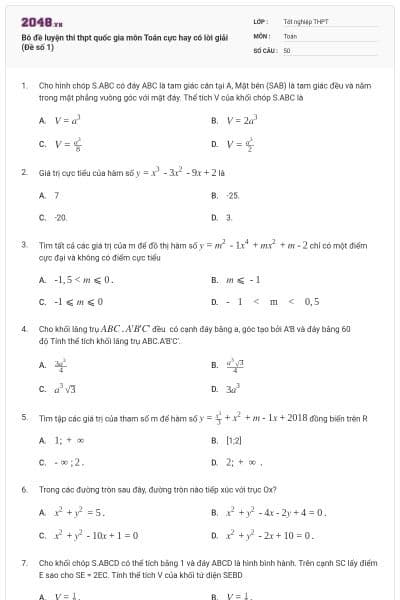 Bô đề luyện thi thpt quốc gia môn Toán cực hay có lời giải (Đề số 1)