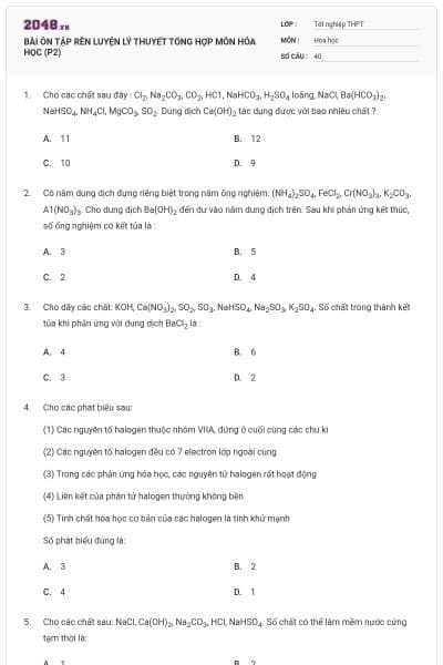 BÀI ÔN TẬP RÈN LUYỆN LÝ THUYẾT TỔNG HỢP MÔN HÓA HỌC (P2)