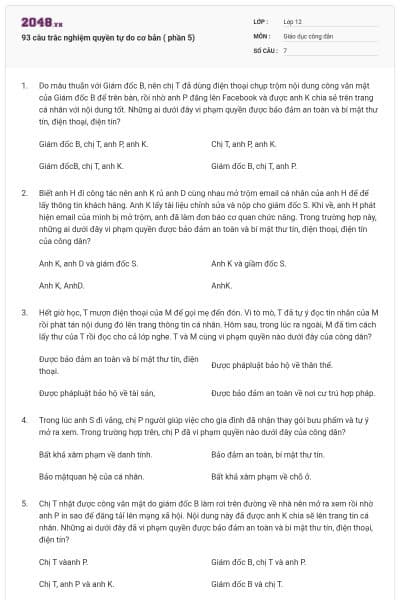 93 câu trắc nghiệm quyền tự do cơ bản ( phần 5)