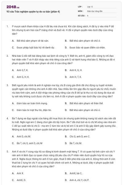 93 câu Trắc nghiệm quyền tự do cơ bản (phần 4)