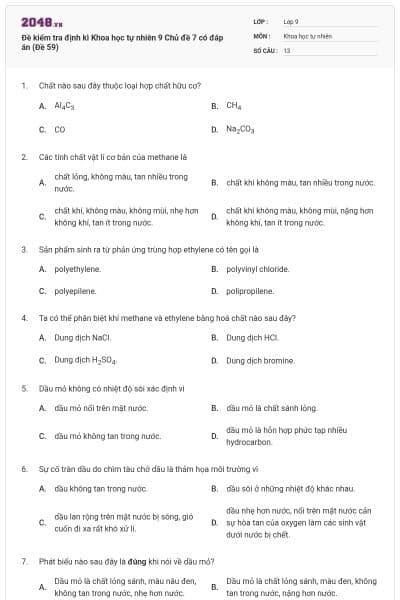 Đề kiểm tra định kì Khoa học tự nhiên 9 Chủ đề 7 có đáp án (Đề 59)