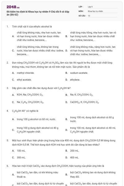 Đề kiểm tra định kì Khoa học tự nhiên 9 Chủ đề 8 có đáp án (Đề 62)