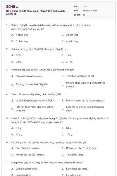 Đề kiểm tra định kì Khoa học tự nhiên 9 Chủ đề 8 có đáp án (Đề 65)