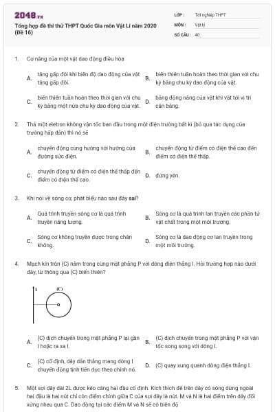 Tổng hợp đề thi thử THPT Quốc Gia môn Vật Lí năm 2020 (Đề 16)