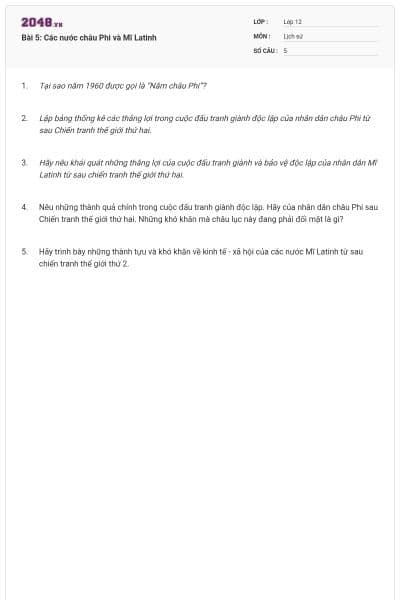 Bài 5: Các nước châu Phi và Mĩ Latinh