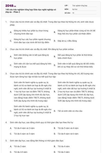 140 câu trắc nghiệm tổng hợp Giáo dục nghề nghiệp có đáp án - Phần 2