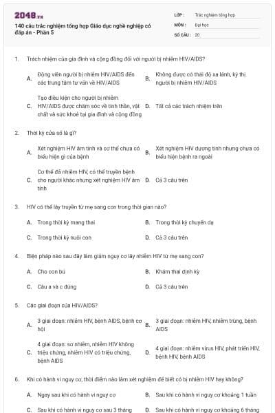 140 câu trắc nghiệm tổng hợp Giáo dục nghề nghiệp có đáp án - Phần 5