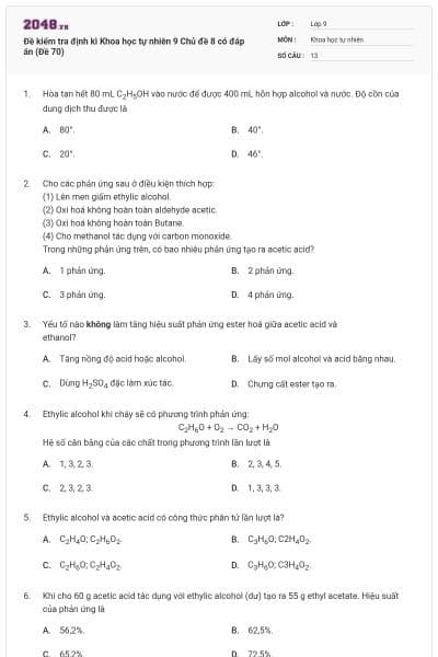 Đề kiểm tra định kì Khoa học tự nhiên 9 Chủ đề 8 có đáp án (Đề 70)