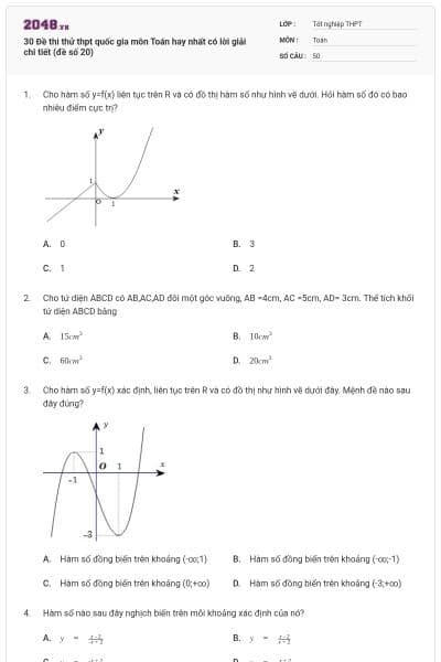 30 Đề thi thử thpt quốc gia môn Toán hay nhất có lời giải chi tiết (đề số 20)