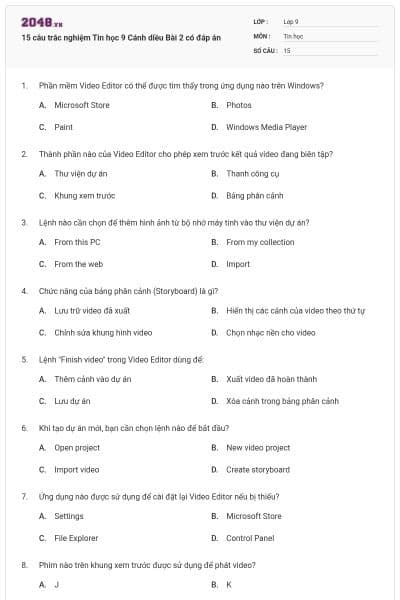 15 câu trắc nghiệm Tin học 9 Cánh diều Bài 2 có đáp án