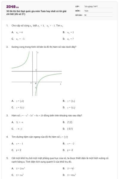 30 Đề thi thử thpt quốc gia môn Toán hay nhất có lời giải chi tiết (đề số 21)