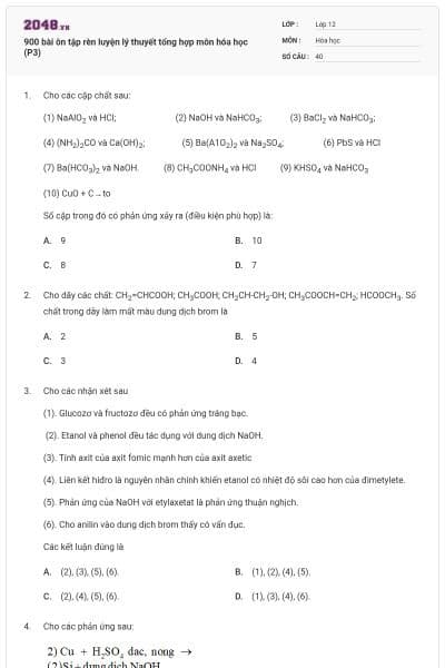 900 bài ôn tập rèn luyện lý thuyết tổng hợp môn hóa học (P3)