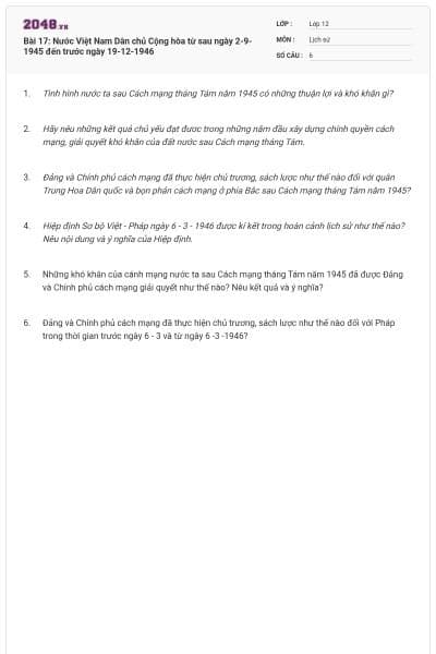 Bài 17: Nước Việt Nam Dân chủ Cộng hòa từ sau ngày 2-9-1945 đến trước ngày 19-12-1946