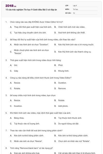 15 câu trắc nghiệm Tin học 9 Cánh diều Bài 3 có đáp án