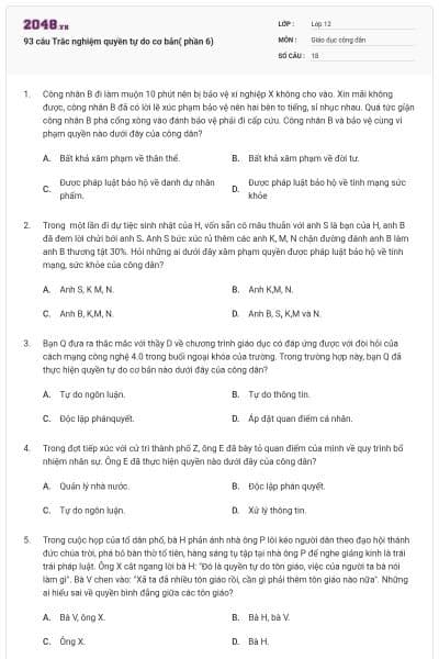 93 câu Trắc nghiệm quyền tự do cơ bản( phần 6)