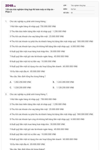 120 câu trắc nghiệm tổng hợp Kế toán máy có đáp án - Phần 3