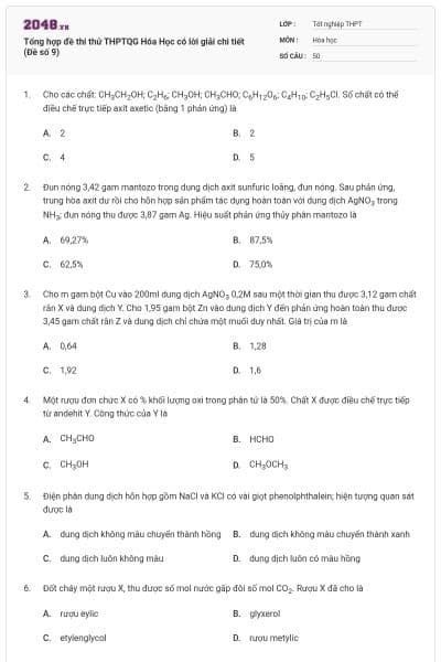 Tổng hợp đề thi thử THPTQG Hóa Học có lời giải chi tiết (Đề số 9)