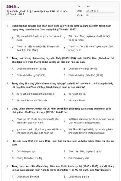 Bộ 4 đề thi giữa kì 2 Lịch sử & Địa lí lớp 9 Kết nối tri thức có đáp án - Đề 1