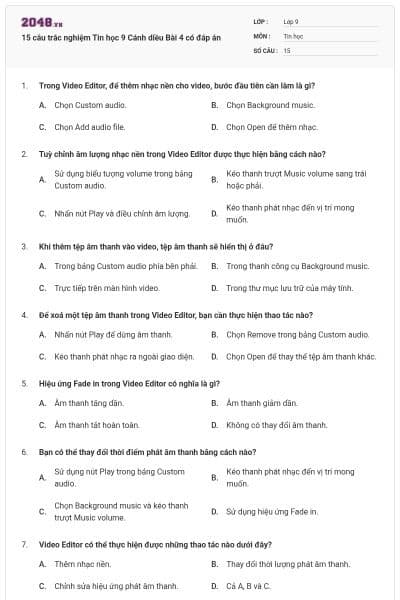 15 câu trắc nghiệm Tin học 9 Cánh diều Bài 4 có đáp án