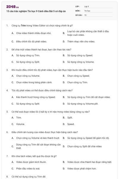 15 câu trắc nghiệm Tin học 9 Cánh diều Bài 5 có đáp án