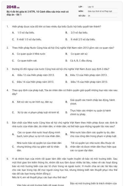 Bộ 4 đề thi giữa kì 2 KTPL 10 Cánh diều cấu trúc mới có đáp án - Đề 1