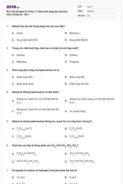 Bộ 3 đề thi giữa kì 2 Hóa 11 Chân trời sáng tạo cấu trúc mới có đáp án - Đề 1