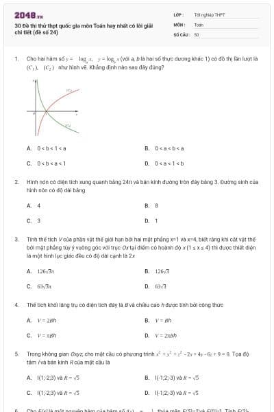 30 Đề thi thử thpt quốc gia môn Toán hay nhất có lời giải chi tiết (đề số 24)