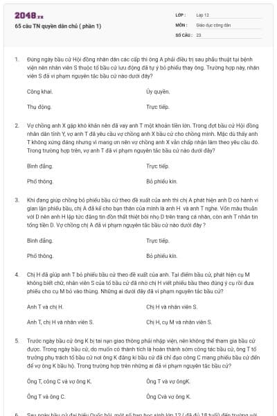 65 câu TN quyền dân chủ ( phần 1)