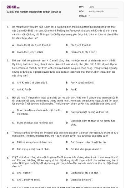 93 câu trắc nghiệm quyền tự do cơ bản ( phần 5)