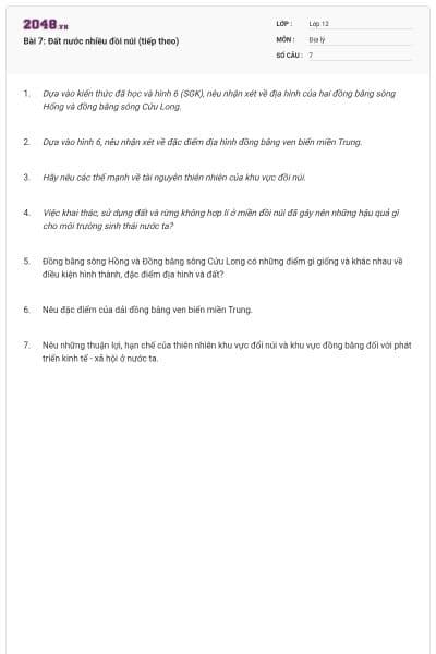 Bài 7: Đất nước nhiều đồi núi (tiếp theo)