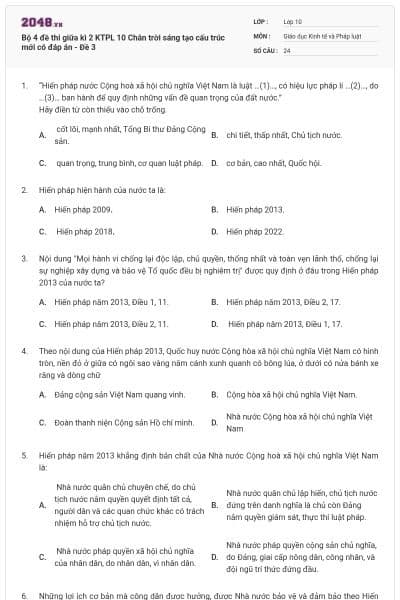 Bộ 4 đề thi giữa kì 2 KTPL 10 Chân trời sáng tạo cấu trúc mới có đáp án - Đề 3