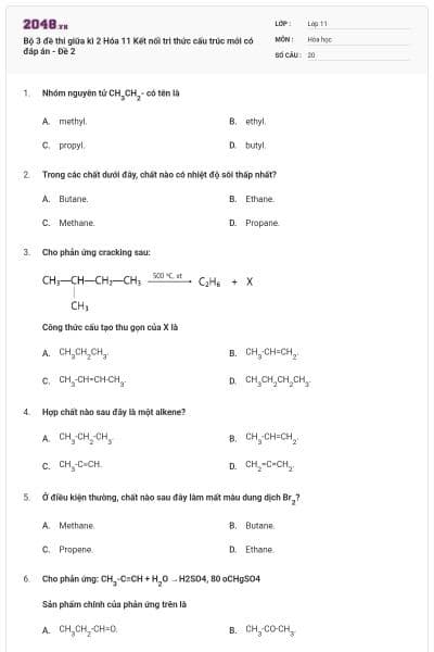 Bộ 3 đề thi giữa kì 2 Hóa 11 Kết nối tri thức cấu trúc mới có đáp án - Đề 2