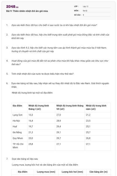 Bài 9: Thiên nhiên nhiệt đới ẩm gió mùa