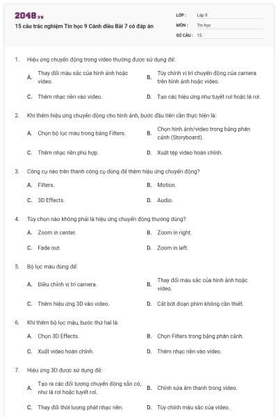 15 câu trắc nghiệm Tin học 9 Cánh diều Bài 7 có đáp án
