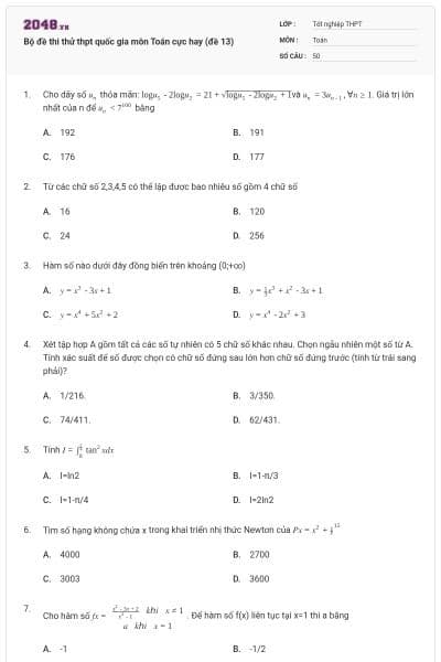 Bộ đề thi thử thpt quốc gia môn Toán cực hay (đề 13)