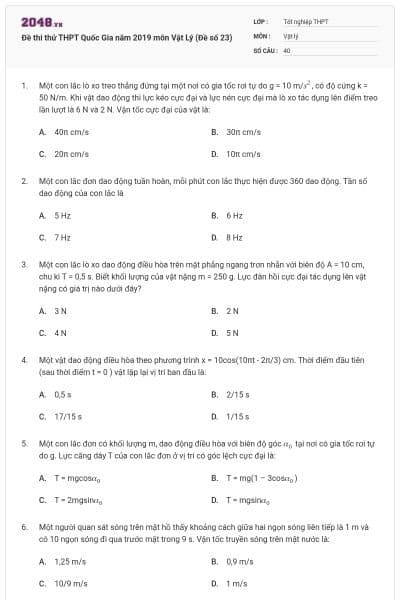 Đề thi thử THPT Quốc Gia năm 2019 môn Vật Lý (Đề số 23)