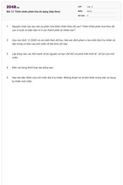 Bài 12: Thiên nhiên phân hóa đa dạng (tiếp theo)