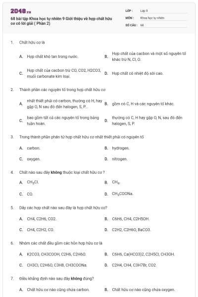 68 bài tập Khoa học tự nhiên 9 Giới thiệu về hợp chất hữu cơ có lời giải ( Phần 2)