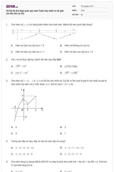 30 Đề thi thử thpt quốc gia môn Toán hay nhất có lời giải chi tiết (đề số 25)