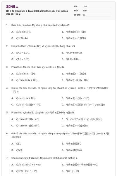 Bộ 5 đề thi giữa kì 2 Toán 8 Kết nối tri thức cấu trúc mới có đáp án - Đề 2