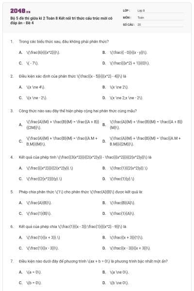 Bộ 5 đề thi giữa kì 2 Toán 8 Kết nối tri thức cấu trúc mới có đáp án - Đề 4