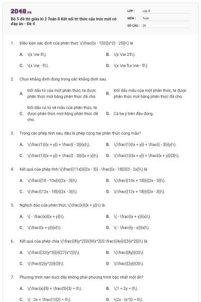 Bộ 5 đề thi giữa kì 2 Toán 8 Kết nối tri thức cấu trúc mới có đáp án - Đề 4